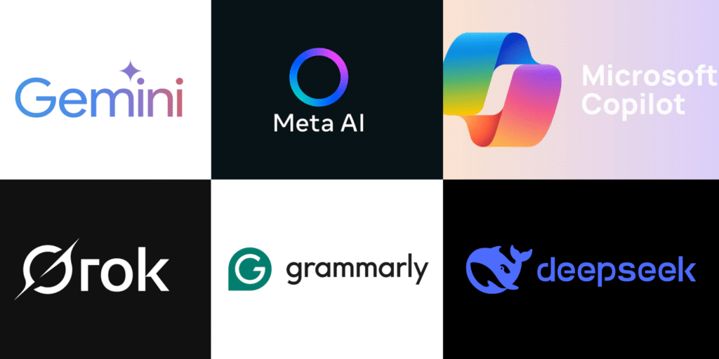list all of all llms for seo, gemini , meta ai, Microsoft copilot, grok, grammerly and deepseek